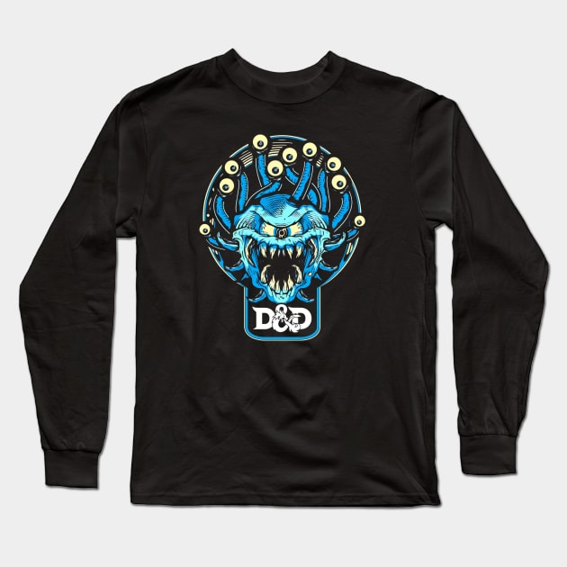 D&D Beholder (Black Print) Long Sleeve T-Shirt by Miskatonic Designs